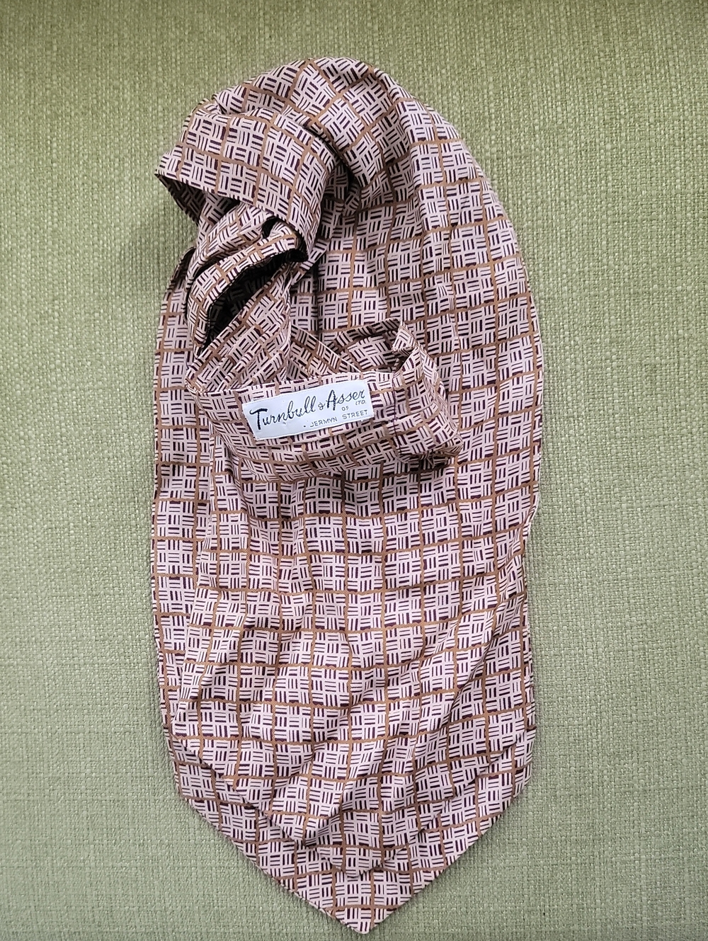 Turnbull & Asser Beige and Brown Geometric Silk Tie